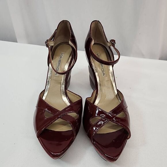 Via Spiga Size 7.5 B Dark Red Platform Patent Leather Heels L - Picture 3 of 11